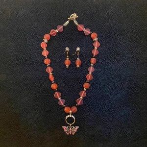 Pretty-In-Pink Butterfly Necklace & Earring Set